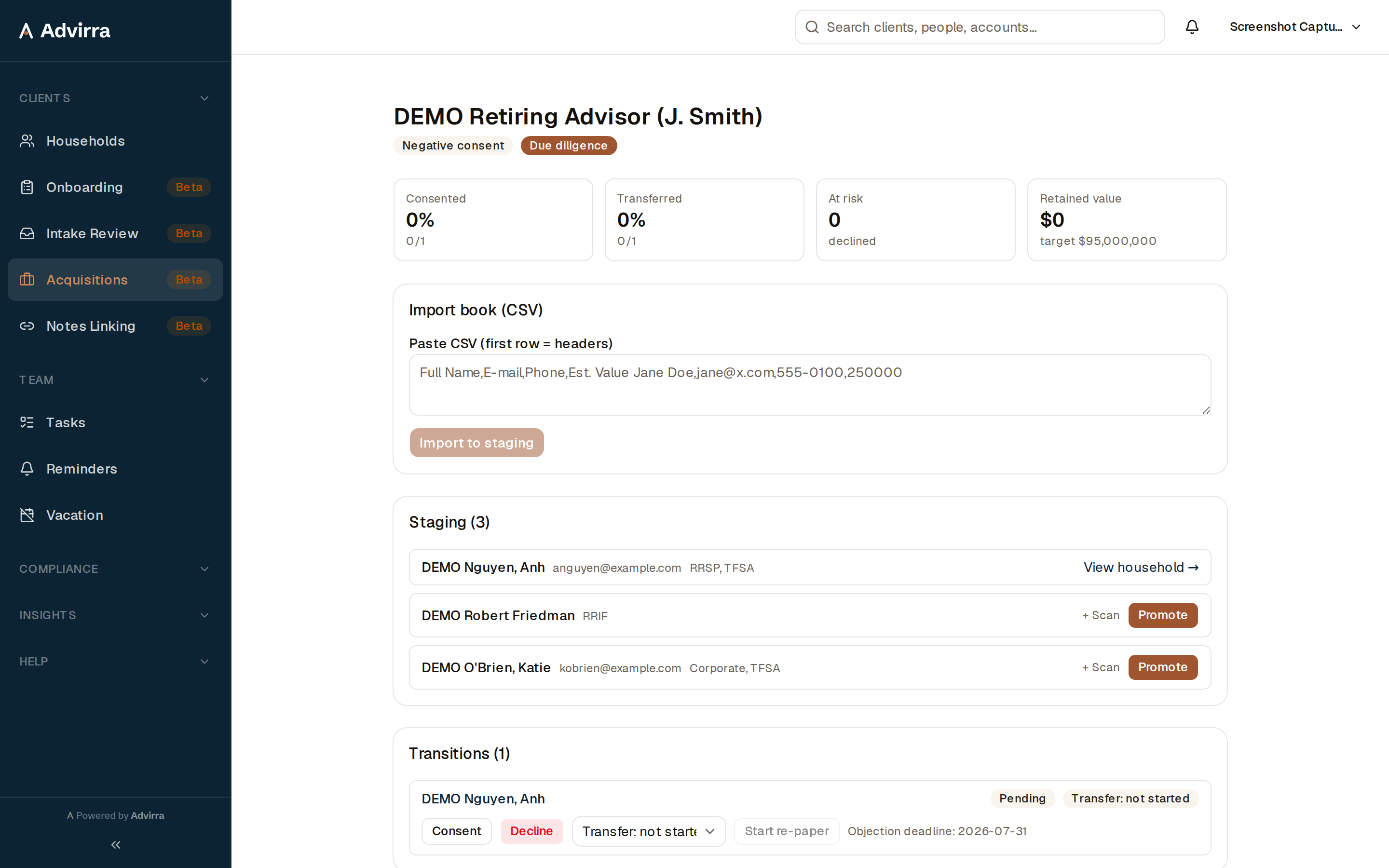 Staged rows, mapping, and consent for one acquired book.